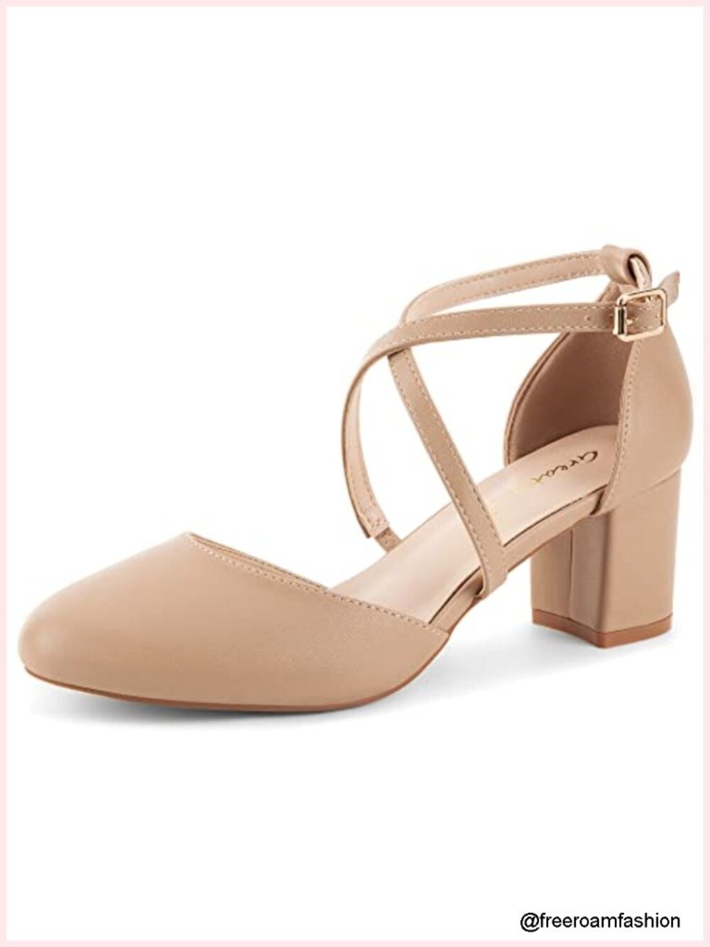 Women's Low Block Heeled Dress Pumps Closed Round Toe Cross Strap Wedding